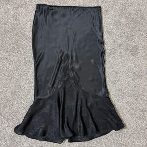 Natori Skirt Womens S/M Black Satin Slip Mermaid Trumpet Floral Lace Midi Classy